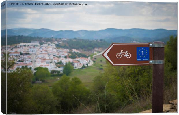 Atlantic Coast Bicycle route sign in Aljezur, Algarve, Portugal. Canvas Print by Kristof Bellens
