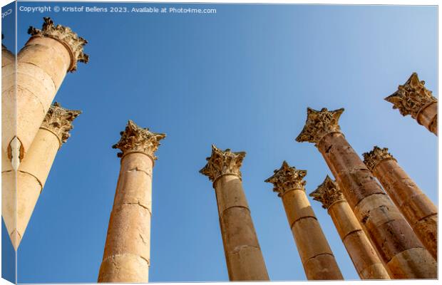 Corinthian capitals decorating the columns of the Temple of Artemis, Jerash, Gerasha, Jordan Canvas Print by Kristof Bellens