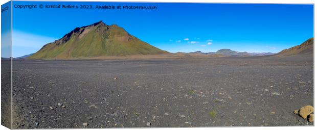 Black volcanic landscape in Katla nature reserve on Laugavegur hiking trail in Iceland. Panorama. Canvas Print by Kristof Bellens