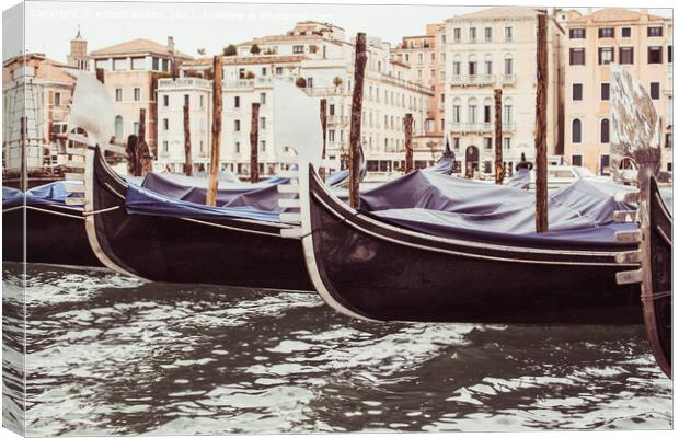 Gondola lined up at Canal Grande in Venice Canvas Print by Kristof Bellens