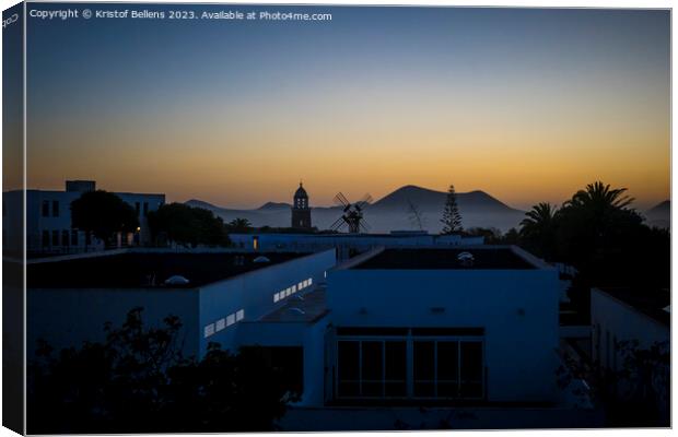 Silhouette sunset view on the village of Teguise on the Canary Island of Lanzarote Canvas Print by Kristof Bellens