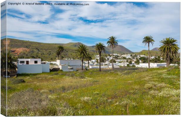 Landscape view on the small town of Haria on the Spanish Canary island Lanzarote. Canvas Print by Kristof Bellens
