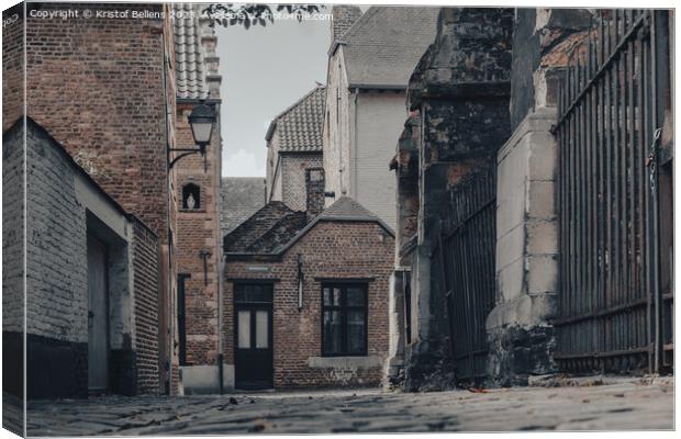 Low angle view of a street and houses in the Beguinage of Tongeren, Belgium Canvas Print by Kristof Bellens