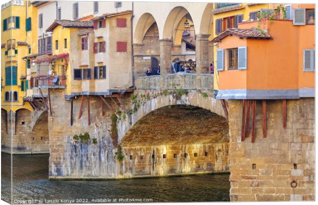 Shops on the Ponte Vecchio - Florence Canvas Print by Laszlo Konya