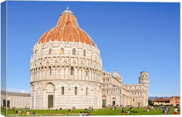 Battistero, Duomo and the Leaning Tower - Pisa Canvas Print by Laszlo Konya