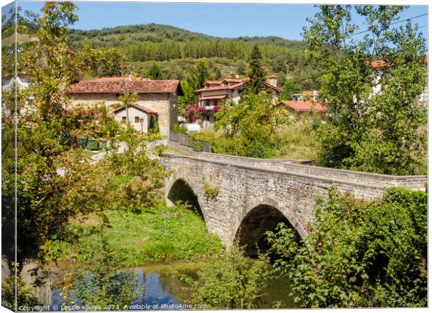 Medieval bridge - Larrasoana Canvas Print by Laszlo Konya