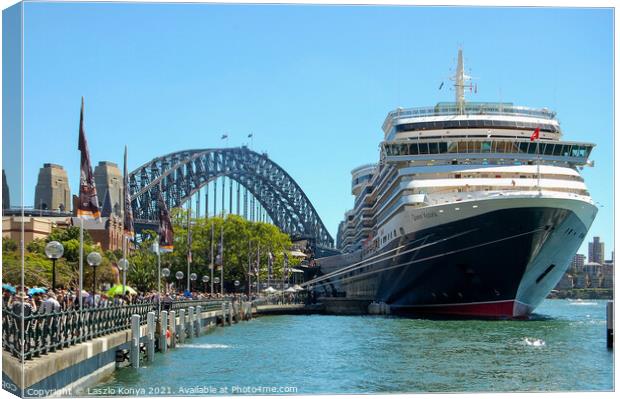 Queen Victoria Cruise & Harbour Bridge - Sydney Canvas Print by Laszlo Konya