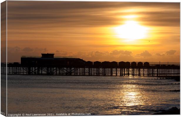 Golden Sunset over Hastings Pier Canvas Print by Paul Lawrenson