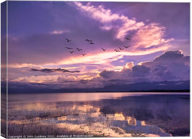 The view at dusk on Lake Poso Canvas Print by John Lusikooy