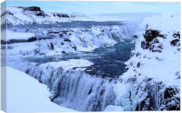 Gullfoss Waterfall Iceland Canvas Print by Mervyn Tyndall