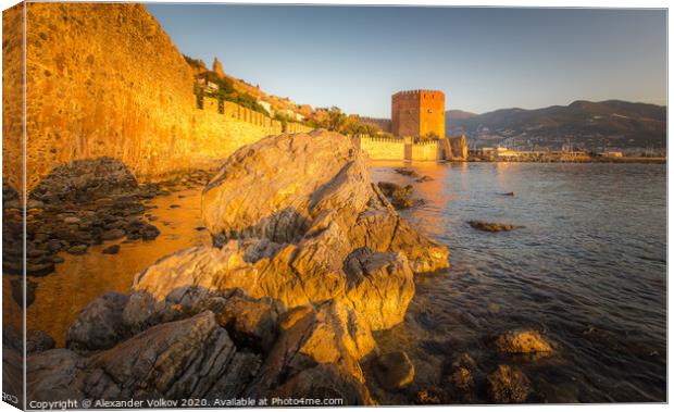 Orange sunrise in the medieval fortress of Alanya Canvas Print by Alexander Volkov