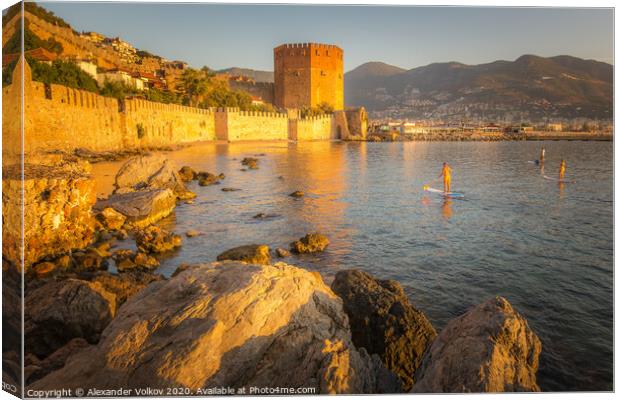 SUP surfers in the morning in the port of Alanya Canvas Print by Alexander Volkov