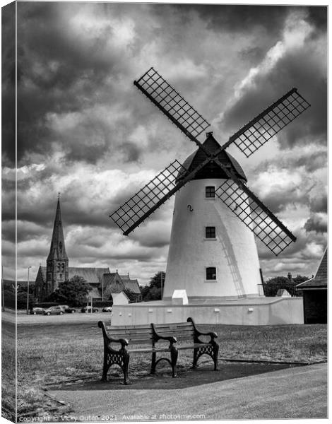 Lytham Windmill on cloudy day Canvas Print by Vicky Outen