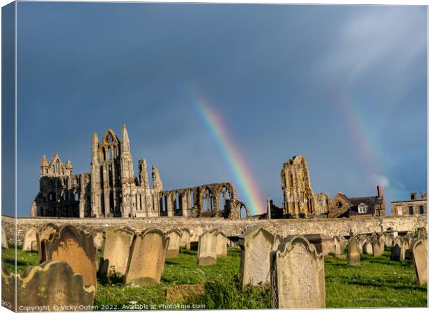 A double rainbow over Whitby Abbey, Yorkshire Canvas Print by Vicky Outen