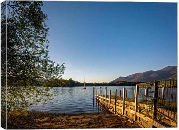 Sunlit jetty in the Lake District  Canvas Print by Vicky Outen