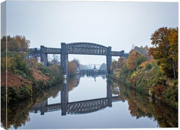 Railway bridge over the Manchester Ship Canal, Warrington Canvas Print by Vicky Outen
