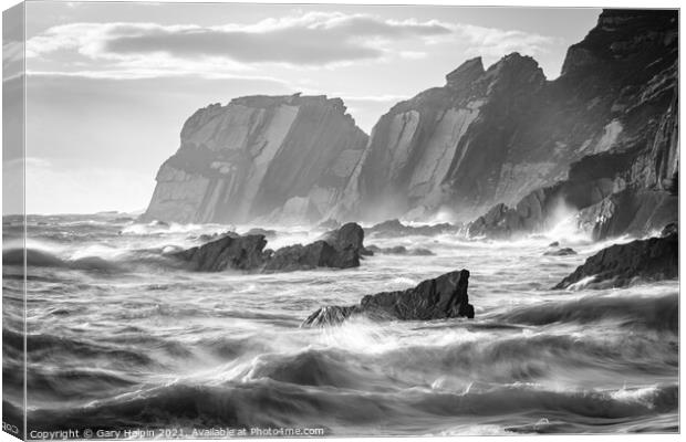 Stormy seas at Ayrmer Cove Canvas Print by Gary Holpin