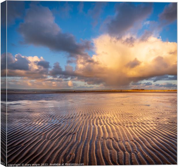 Ripples at sunset on Instow Beach Canvas Print by Gary Holpin