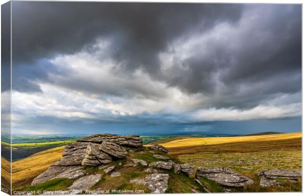 Stormy skies over Black Tor, Dartmoor Canvas Print by Gary Holpin