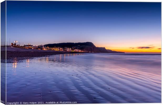Winter dawn over Sidmouth Beach Canvas Print by Gary Holpin