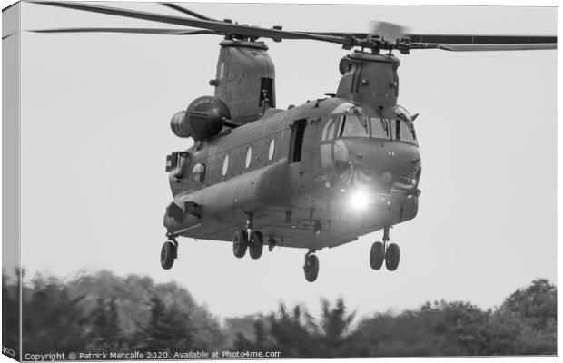 Chinook in the Hover Canvas Print by Patrick Metcalfe