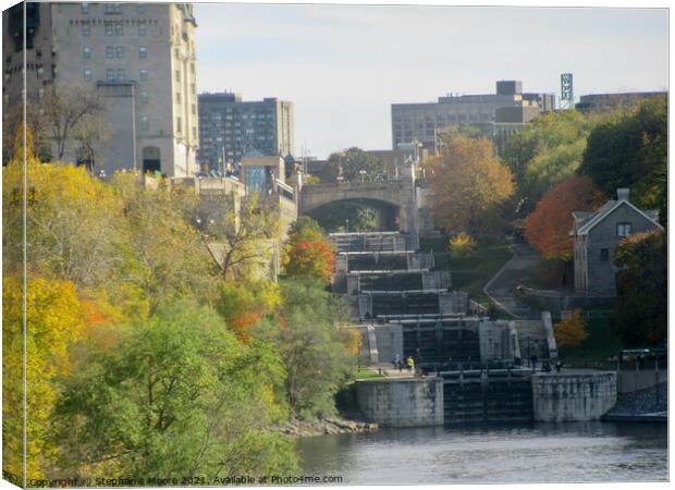 A wider view if the locks at the end of the Rideau Canal Canvas Print by Stephanie Moore