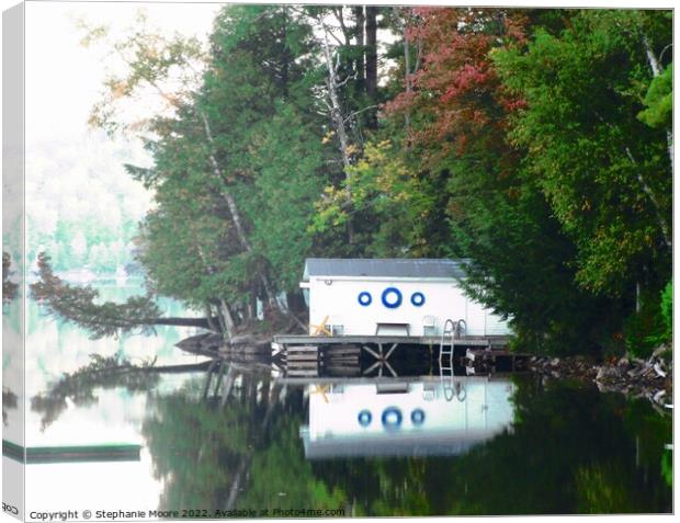 Boathouse reflections Canvas Print by Stephanie Moore
