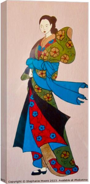 Geisha in green, red and blue Canvas Print by Stephanie Moore