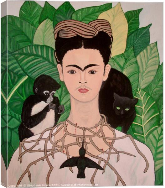 Frida with Monkey and Cat Canvas Print by Stephanie Moore