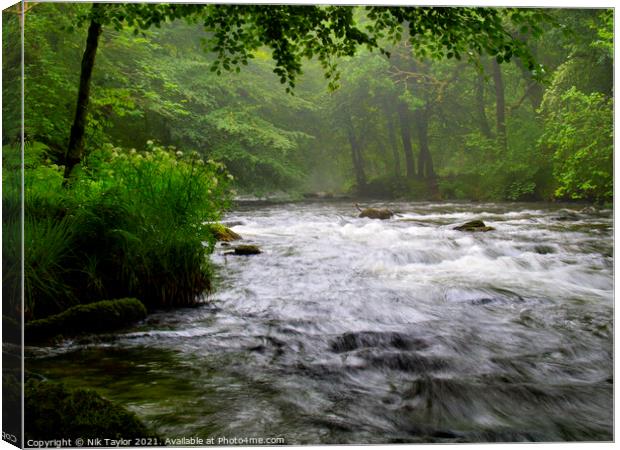 Misty Morning on the River Barle Canvas Print by Nik Taylor