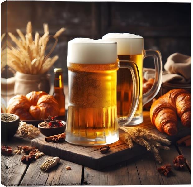 Pints full of beer in a pub, ultra realistic ai Canvas Print by Engin Sezer