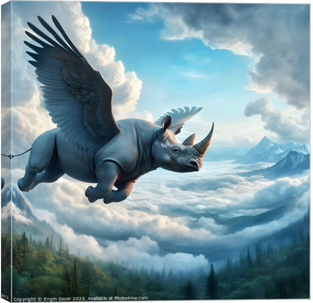 A huge flying rhino with bird wings as generative ai Canvas Print by Engin Sezer