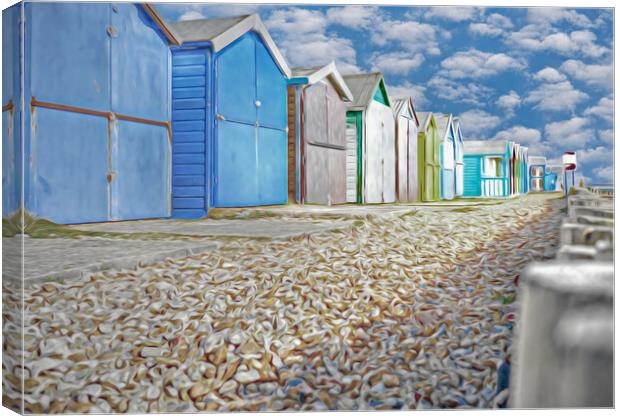 CALSHOT BEACH HUTS Canvas Print by LG Wall Art