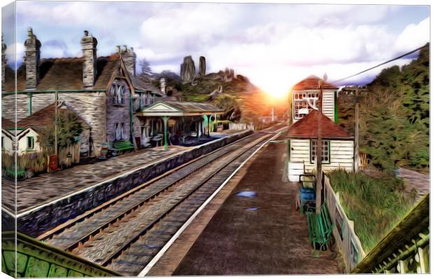 CORFE CASTLE TRAIN STATION Canvas Print by LG Wall Art