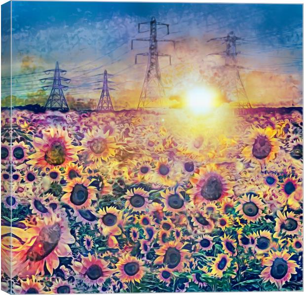 SUNFLOWERS & PYLONS Canvas Print by LG Wall Art