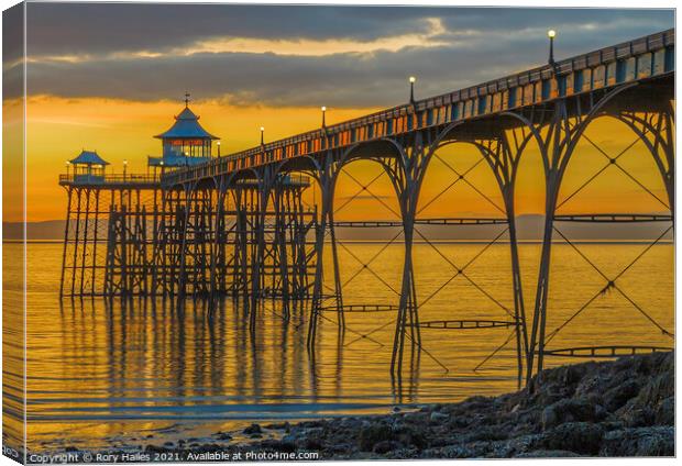 Clevedon Pier at Sunset Canvas Print by Rory Hailes