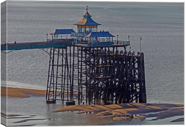 Clevedon Pier at very low tide Canvas Print by Rory Hailes