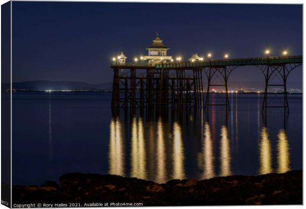 Clevedon Pier head at night Canvas Print by Rory Hailes