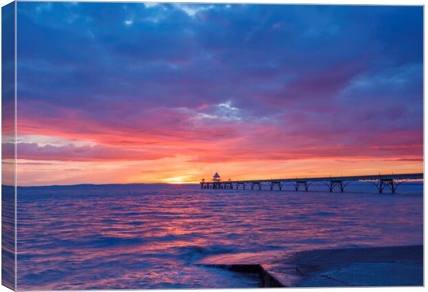 Clevedon Pier at sunset with a pinkish hue Canvas Print by Rory Hailes