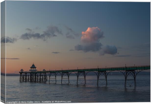 Clevedon Pier on a cl;ear evening Canvas Print by Rory Hailes
