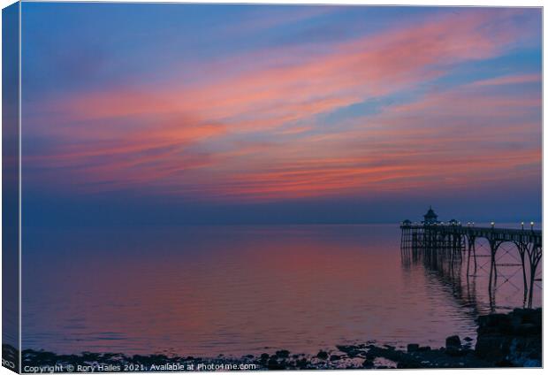 Clevedon Pier At Sunset Canvas Print by Rory Hailes