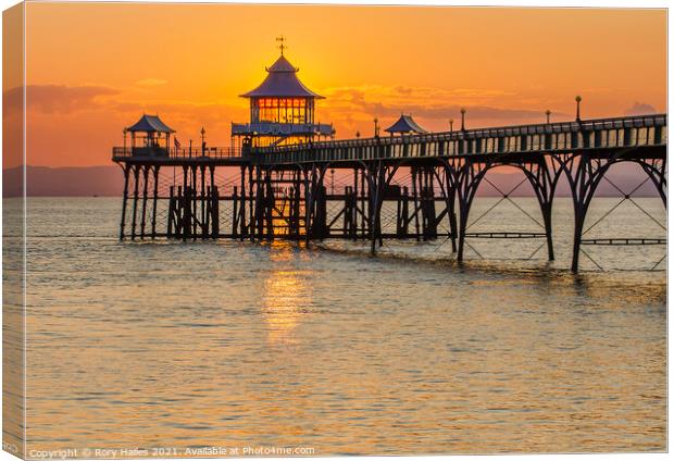 Clevedon Pier At Sunset Canvas Print by Rory Hailes