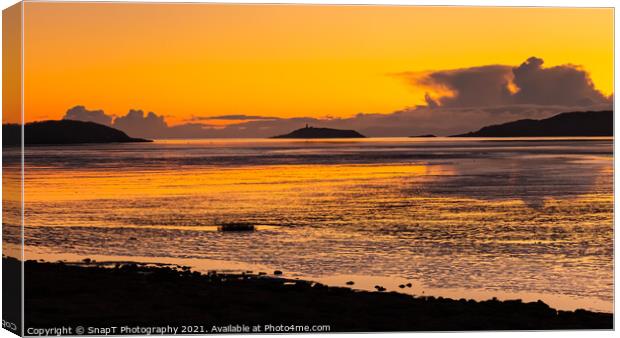 A golden winter sunset reflecting over Kirkcudbright Bay and Ross Island Canvas Print by SnapT Photography