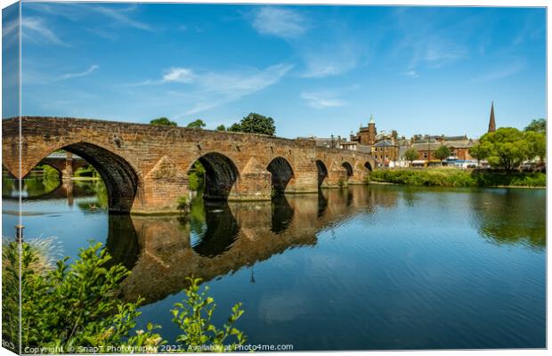 The Medieval Devorgilla Bridge, reflecting on the River Nith Canvas Print by SnapT Photography