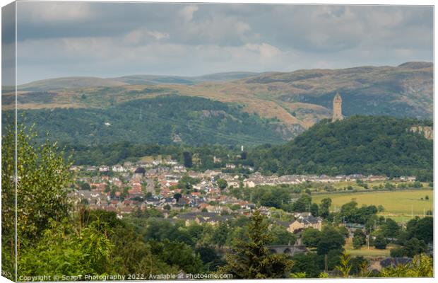 View over Stirling with the Wallace Monument and Ochil Hills in the background Canvas Print by SnapT Photography