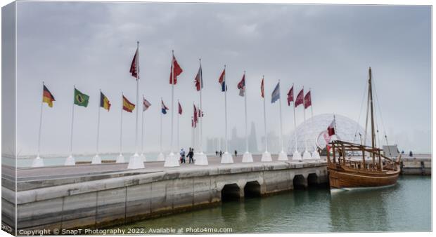 Flags at the 'Way to the World Cup' on the Corniche Promenade, Doha, Qatar Canvas Print by SnapT Photography