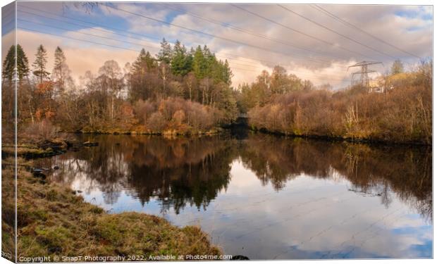 The confluene of the Water of Ken and Deugh at Kendoon Power station in winter Canvas Print by SnapT Photography