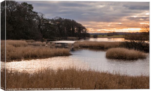 Sunset over islands and channels on the River Dee at Threave Estate in winter Canvas Print by SnapT Photography