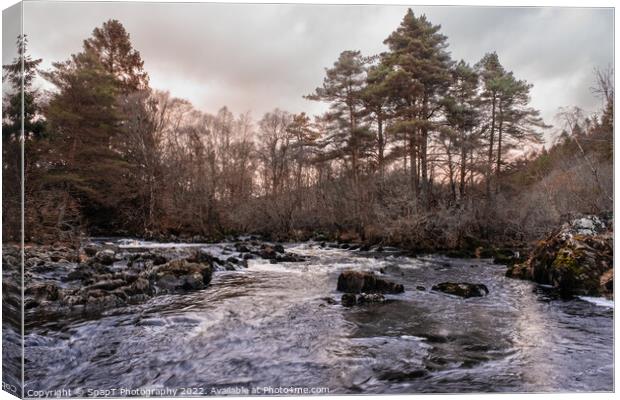 The confluence of the Water of Deugh and Polmaddy Burn at Sunset at Dundeugh Canvas Print by SnapT Photography