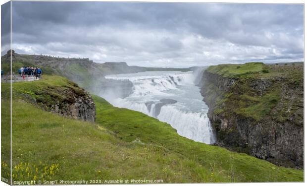 Tourists at the Gullfoss Waterfall on the Hvita River, Golden Circle, Iceland Canvas Print by SnapT Photography